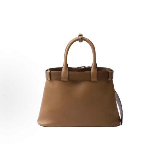 PRADA Buckle embossed engraved logo, detachable and adjustable shoulder strap, single-shoulder crossbody handbag, medium size for women, caramel color